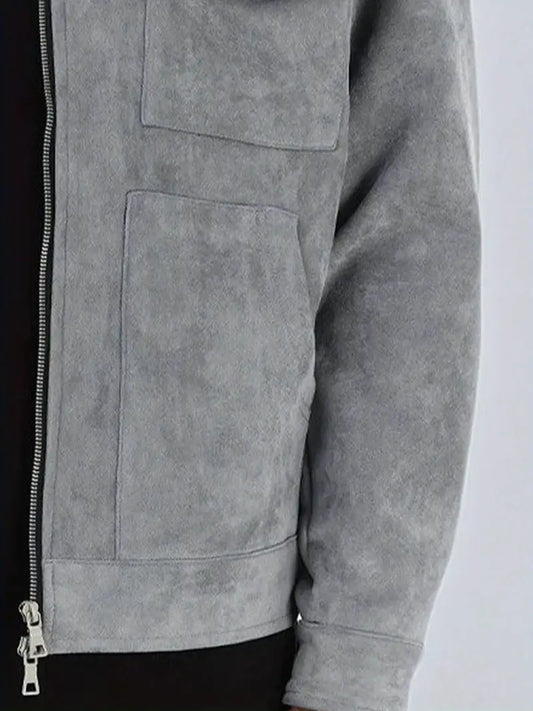 Leisure Deerskin Velvet Thick Collar Zippered Large Pockets Jacket Coat