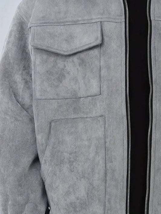 Leisure Deerskin Velvet Thick Collar Zippered Large Pockets Jacket Coat