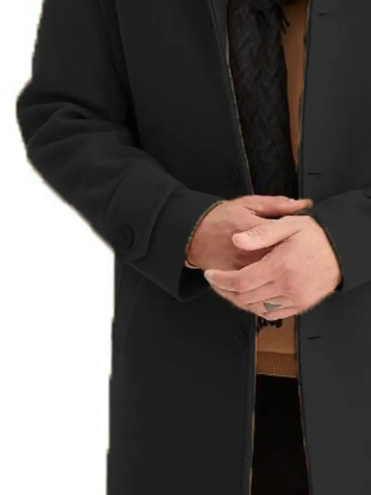 Men's fashionable casual mid-length button-down woolen coat with collar, suitable for spring and autumn.