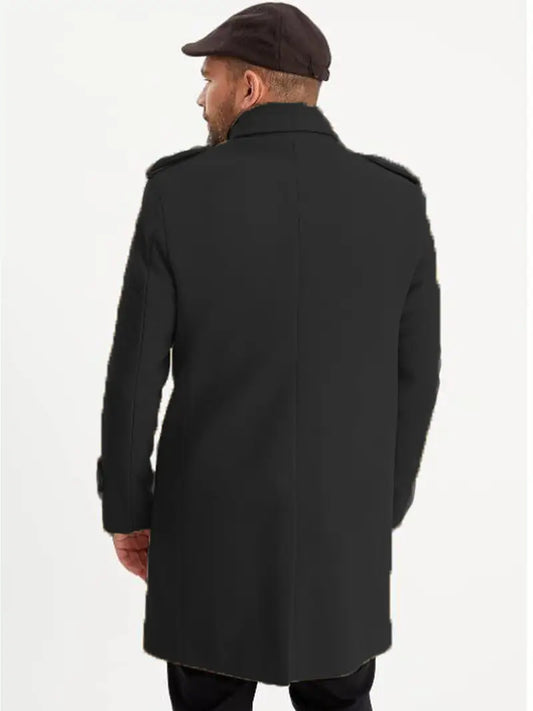 Men's fashionable casual mid-length button-down woolen coat with collar, suitable for spring and autumn.